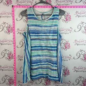 Escape tank top stripes striped Cold-Shoulder Striped Tank Top in Blue & Seafoam